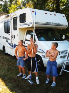 My grandsons, Patrick, JJ and Tony, giving Gypsy Lee a bath. -- Photo by Pat Bean