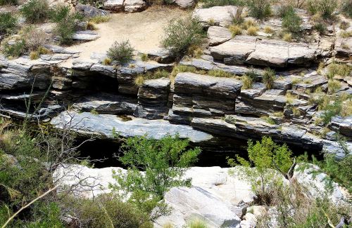 Looking down from the road at one of the water-filled pools in Sabino Canyon. -- Photo by Pat Bean