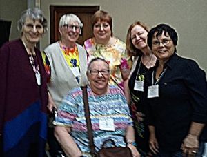 Some of my writing sisters during the recent Story Circle Network. -- Smart Phone photo taken by another sister. 