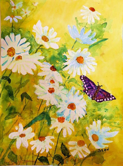 Yesterday's Art: I think the reason I'm always sticking butterflies in my paintings is because I see them as an image of transformation -- and connect. -- Art by Pat Bean