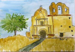 The church at Tumacacori. -- Drawing by Pat Bean