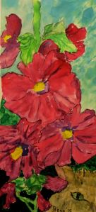 I had this scrap of good art paper, 6X11 inches, and decided to do a quick watercolor of some flowers from a photo I posted a week or so ago.  I added the cat  as s surprise.