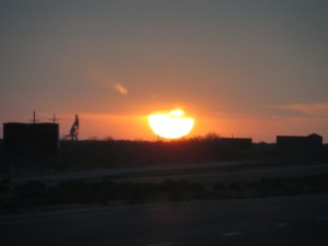 A more fiery Texas sunrise. (I didn't have my camera with me to photograph this morning's sunrise here in southwest Tucson.) -- Photo by Pat Bean 