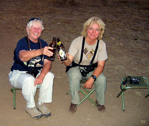 Kim and I with our Tusker's beer after a long, dusty day.