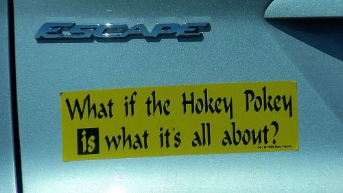 I was stopped at a red light and despite a fit of laughter, I managed to snap a photo of this bumper sticker through my front windshield. -- Photo by Pat Bean 
