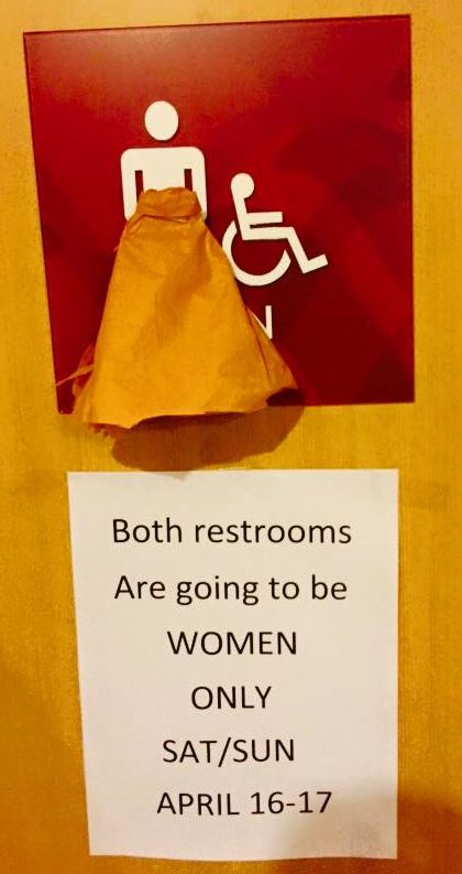 The Wyndham Hotel in Austin kindly turned the men's room into a women's room this past weekend when over 100 female writers took over the premises.